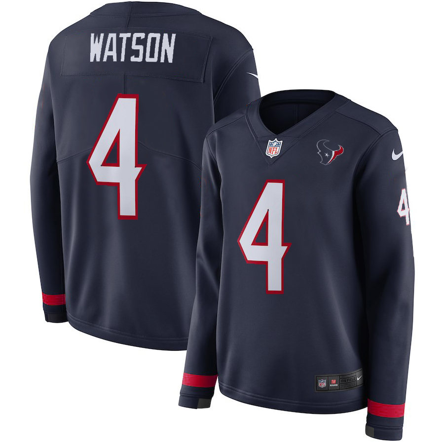 Women Houston Texans #4 Watson blue Limited NFL Nike Therma Long Sleeve Jersey
